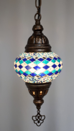 Mozaïek hanglamp Ø13cm blauw-lijnen