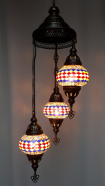 Mozaïek hanglamp 3 bollen 13cm lijnen3 BGRW