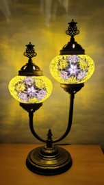 dubbele tafellamp mozaïek 13cm geel/paars