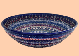 Keramieken schaal 30cm (relieflijnen-blauw)