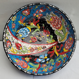 keramieken schaal 20cm blauw/zwart