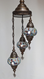 Mozaïek hanglamp 3 bollen 13cm lichtblauw-MC