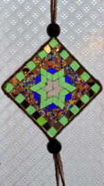 Raam-wanddecoratie mozaïek aan touw 10 cm groen