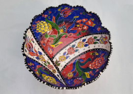 Keramieken schaal op voet 20cm blauw
