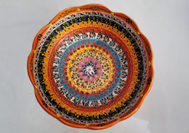 Keramieken schaal op voet 20cm oranje