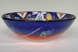Keramieken schaal 30cm blauw/oranje