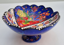 Keramieken schaal op voet 20cm blauw
