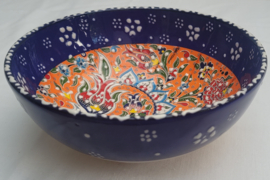 keramieken schaal 16 cm donkerblauw/oranje