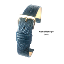 echt leer lizard print blauw zacht plat goudkleurige gesp