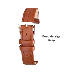 bruin echt leer mat zacht plat goudkleurige  gesp