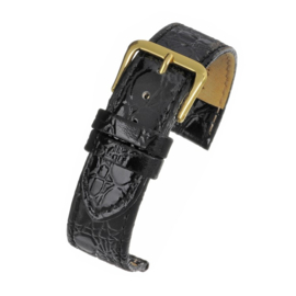 echt leer zwart croco glans zacht plat goudkleurige gesp