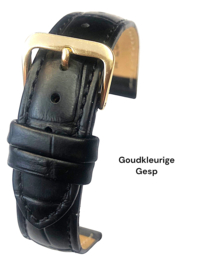 echt leer zwart croco gevulde band zacht goudkleurige gesp