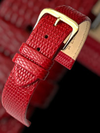 echt leer lizard print rood  zacht plat goudkleurige gesp
