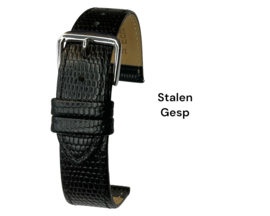 echt leer lizard print zwart zacht plat stalen gesp