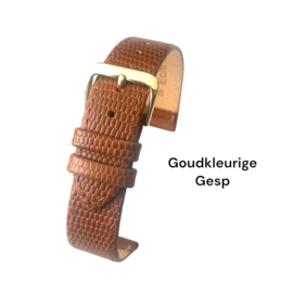 echt leer lizard print  bruin zacht plat goudkleurige gesp