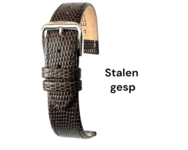 echt leer lizard print donker bruin zacht plat stalen gesp