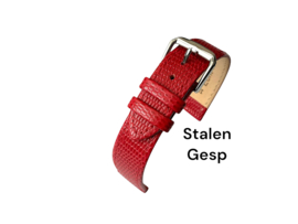 echt leer lizard print rood  zacht plat stalen gesp