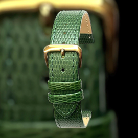 echt leer lizard print groen  zacht plat goudkleurige gesp