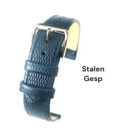echt leer lizard print blauw zacht plat stalen gesp