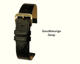 echt leer lizard print zwart zacht plat goudkleurige gesp