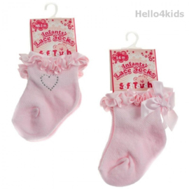 roze Baby sokjes met strikje of strass hartje