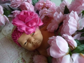 Baby haarband fuchsia met bloem (hb75)