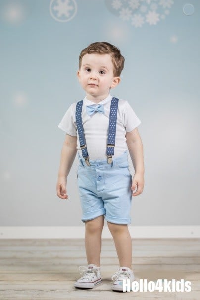 Setje korte broek bretels licht blauw | Bruidsjonker-Doop- Feestkleding | Hello4kids gelegenheidskleding voor kinderen ceremonie - doopkleding