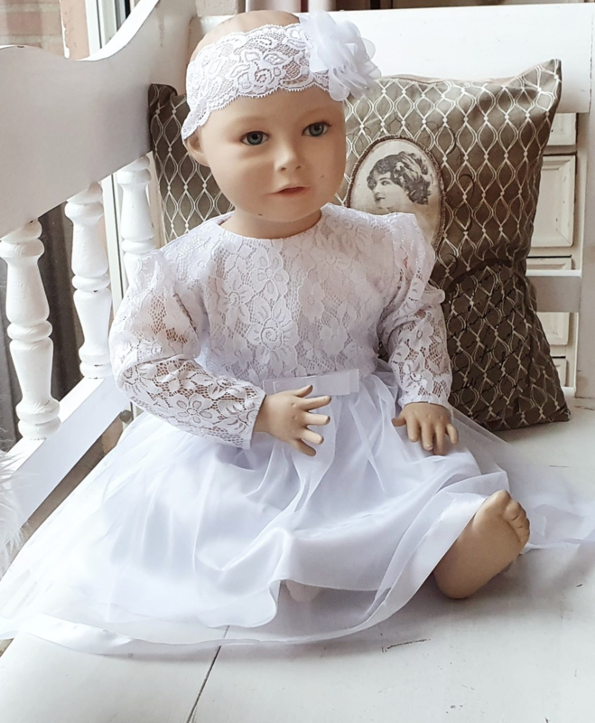 Kleding Meisjeskleding Babykleding voor meisjes Jurken Jurk met kant Ivoren jurk Doop outfit voor meisje Kleed je met parels. Jurk met hoofdband en laarsjes Doopjurk voor meisje 