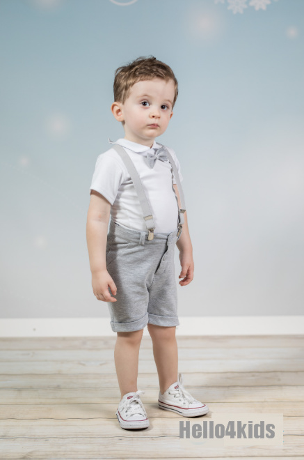 Setje korte broek met bretels grijs | Baby - peuter- pakjes-broekjes | Hello4kids gelegenheidskleding voor kinderen - ceremonie kleding -