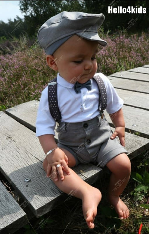 Kostuumpje korte broek met bretels Grijs | Baby - peuter- pakjes-broekjes | gelegenheidskleding voor - ceremonie kleding -