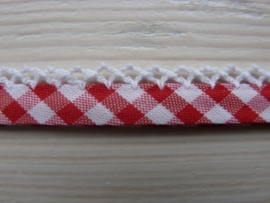 Biaisbandje Rood geruit met gehaakt randje