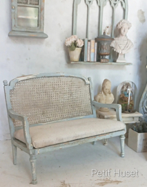 Zeer Brocante Bankje in Zweeds Blauw