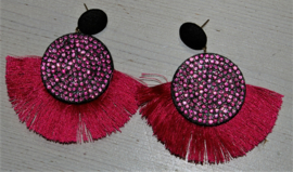 Roze strass met flosjes oorbellen