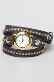 La Mer blauwe band met goudkleurige klokje en studs