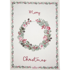 Greengate teatowel piece printed Merry christmas white