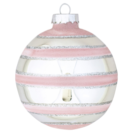 Greengate xmas ball glass stripe pale pink