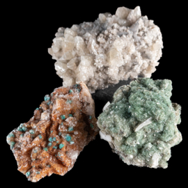 Heulandiet - Danburiet - Rosasiet clusters 1x SET v. 3x st. UNIEK.