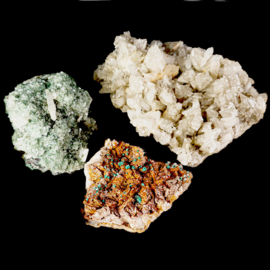 Heulandiet - Danburiet - Rosasiet clusters 1x SET v. 3x st. UNIEK.