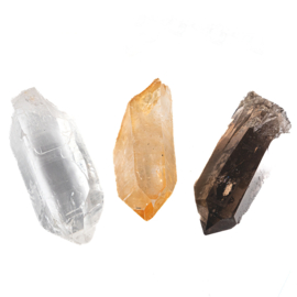 Set van 3x: Bergkristal, Golden Healer, Kathedraalkwarts, Rookwarts.