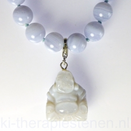 Chalcedoon Blauw,  Boeddha ketting, 46 cm 1x uniek ex.