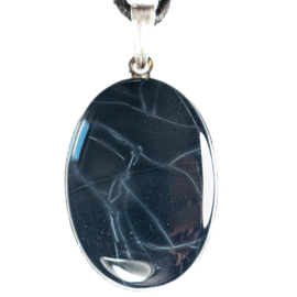 Obsidiaan, Spider Web, Zilveren hanger | 1x UNIEK