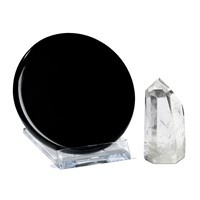 Obsidiaan spiegel ø ca 8 cm -- Meditatie-Set
