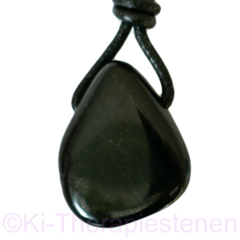 Jade, zwart  edelsteen geboord hanger