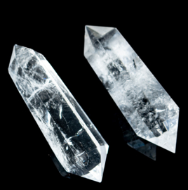 1) Dubbeleinder  Bergkristal  SET van 2x L. 10 cm. B. 3 cm