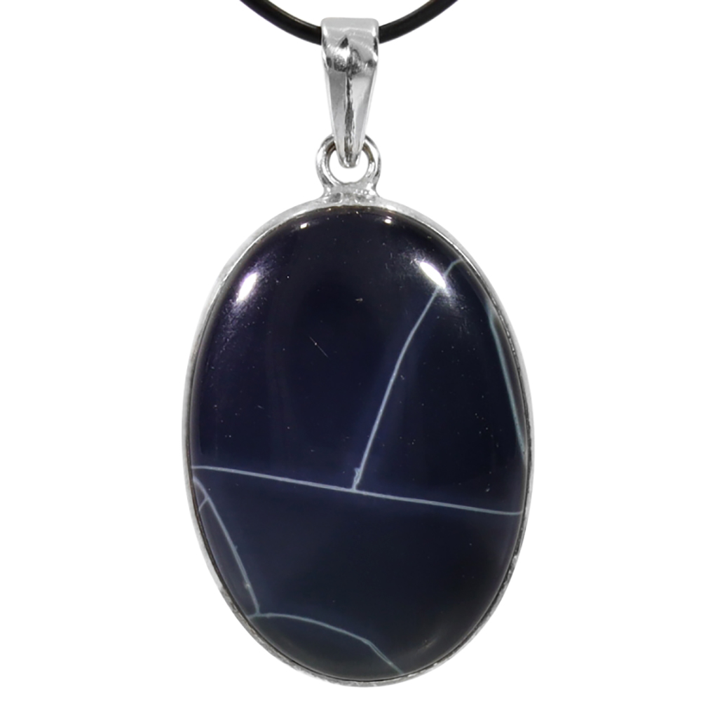 Obsidiaan, Spider Web, Zilveren hanger | 1x UNIEK