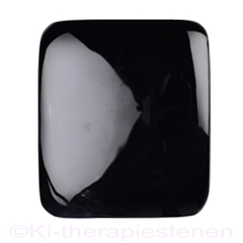 Obsidiaan spiegel  rechthoekig ca  14 x 12 cm, gewelfd