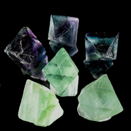 Fluoriet, groen, blauw  SET van 6x  Fluoriet Oktaeders │1x UNIEK