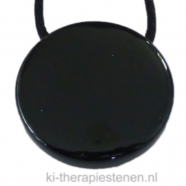 Obsidiaan-spiegel ø 4 cm,  geboord p. st*