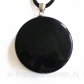 Obsidiaan-spiegel ø 4 cm, aan zilveren oog p.st.*