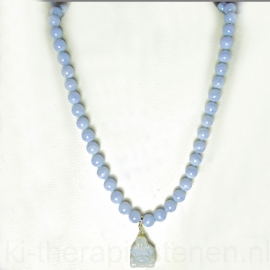 Chalcedoon Blauw,  Boeddha ketting, 46 cm 1x uniek ex.